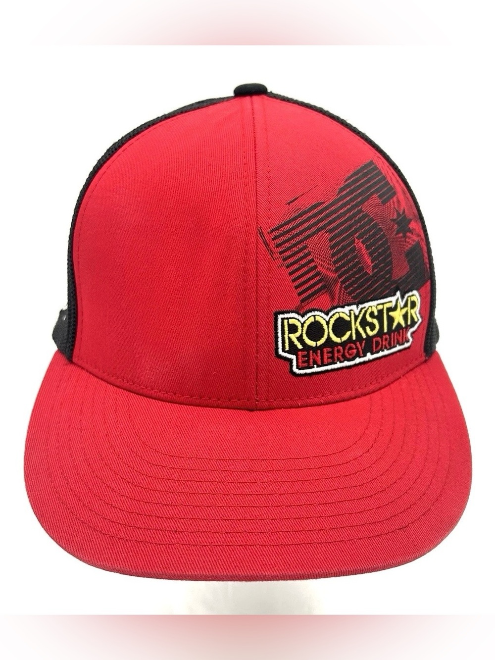 DC Shoes x Rockstar Energy Trucker Hat Snapback Red Black Mesh Cap Y2K Vintage